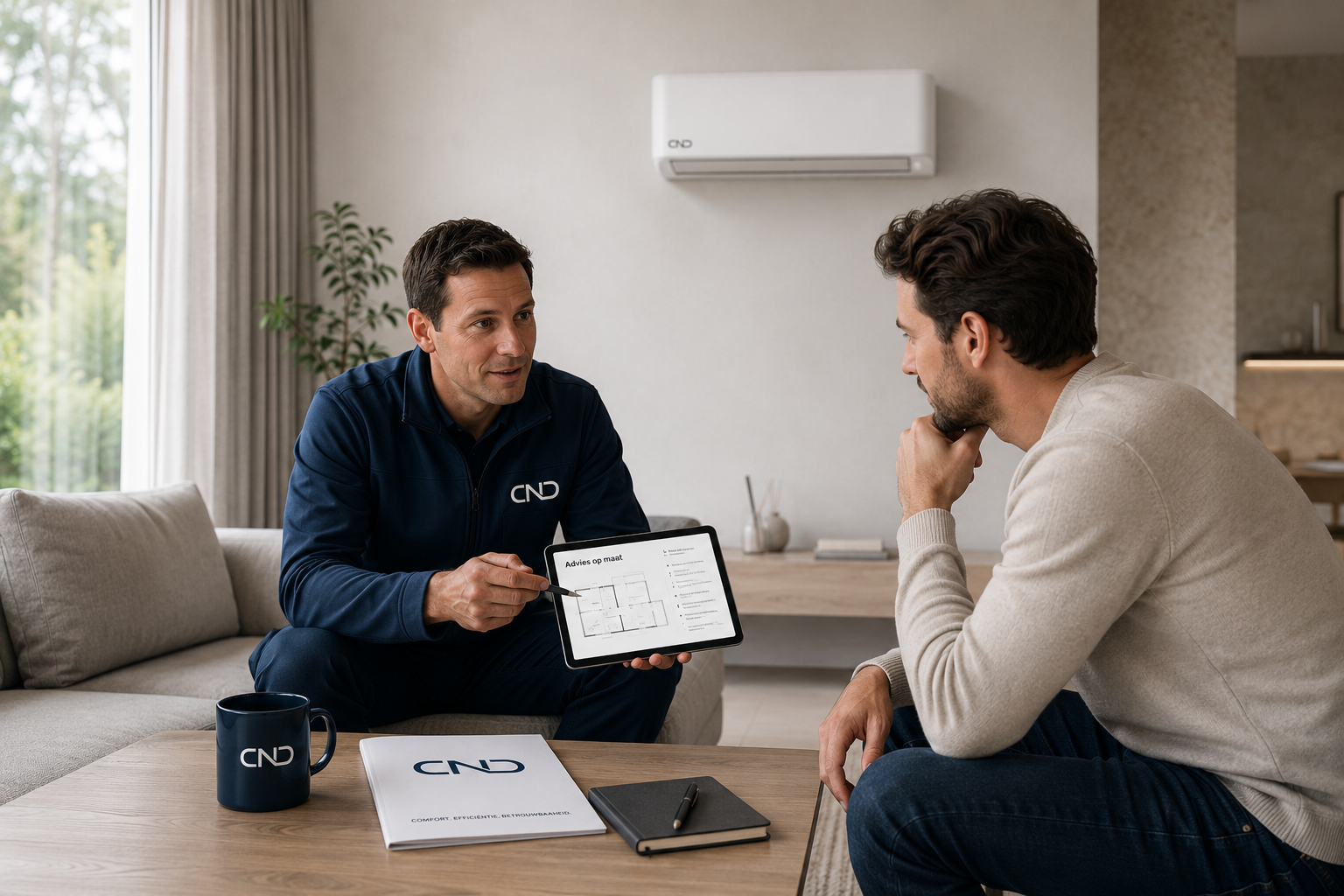 CND adviseur toont advies op maat op een tablet aan een klant