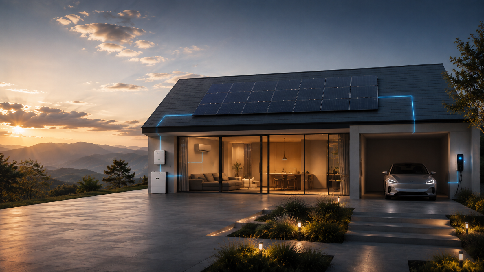 Moderne woning met zonnepanelen, thuisbatterij, airco en laadpaal van CND Energy