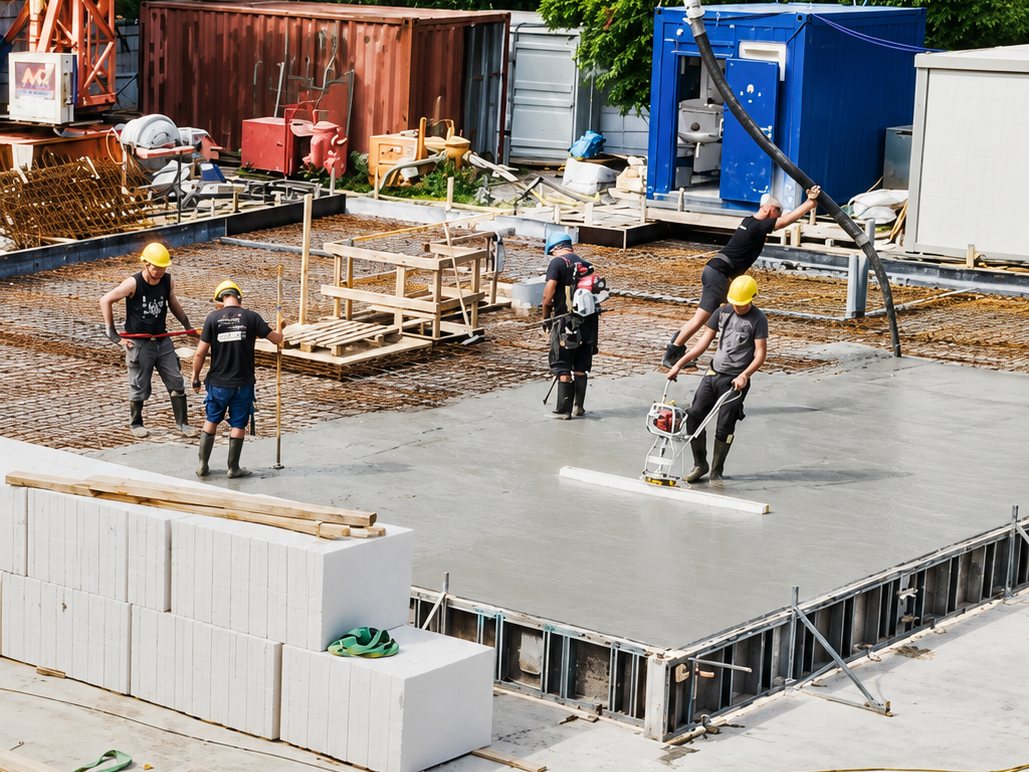 Werf van Black Oak Capital: een betonvloer wordt gestort