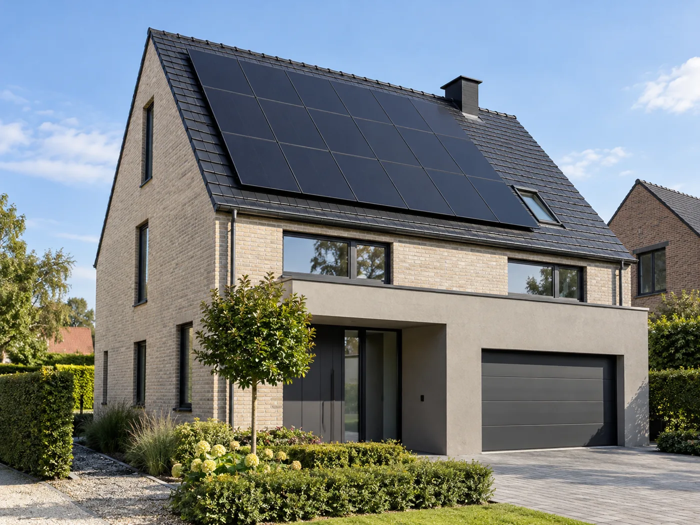 Referentie CND Energy: Zwarte JA Solar-zonnepanelen op een hellend dak